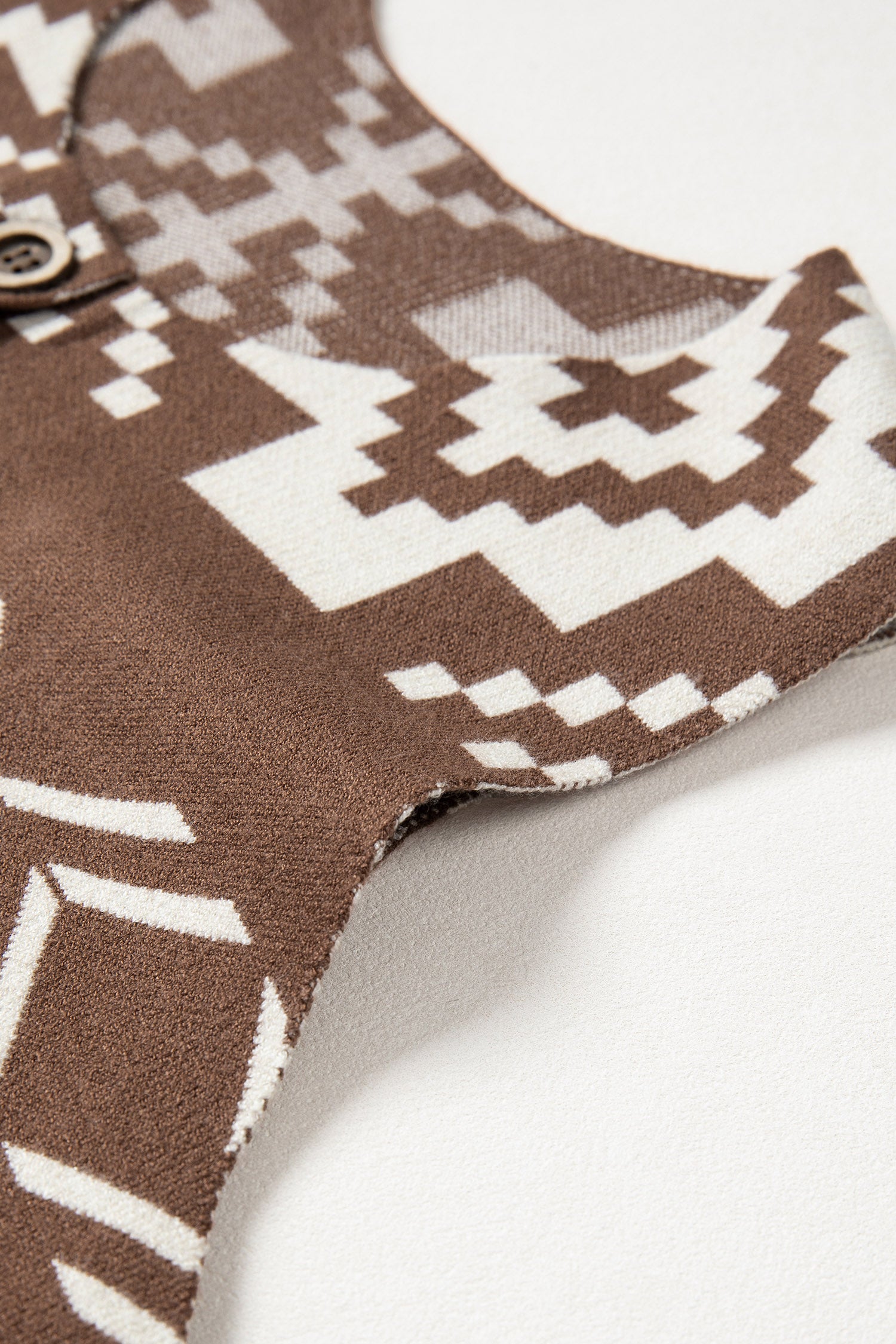 Brown Southwestern Aztec Button Square Neck Sweater Vest