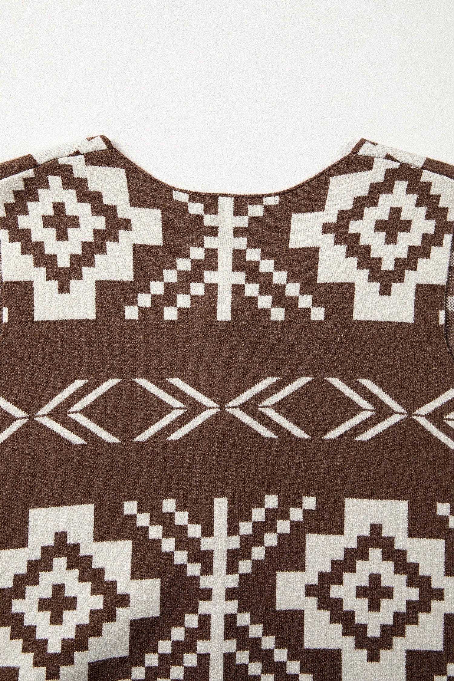 Brown Southwestern Aztec Button Square Neck Sweater Vest