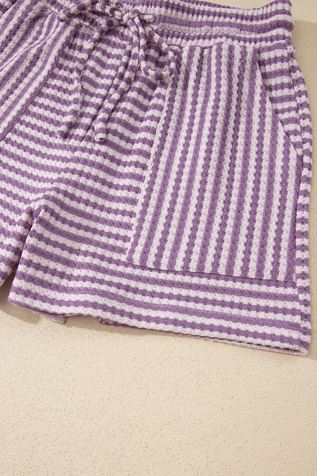 Purple Stripe Breathable Textured Knit Short 2pcs Set
