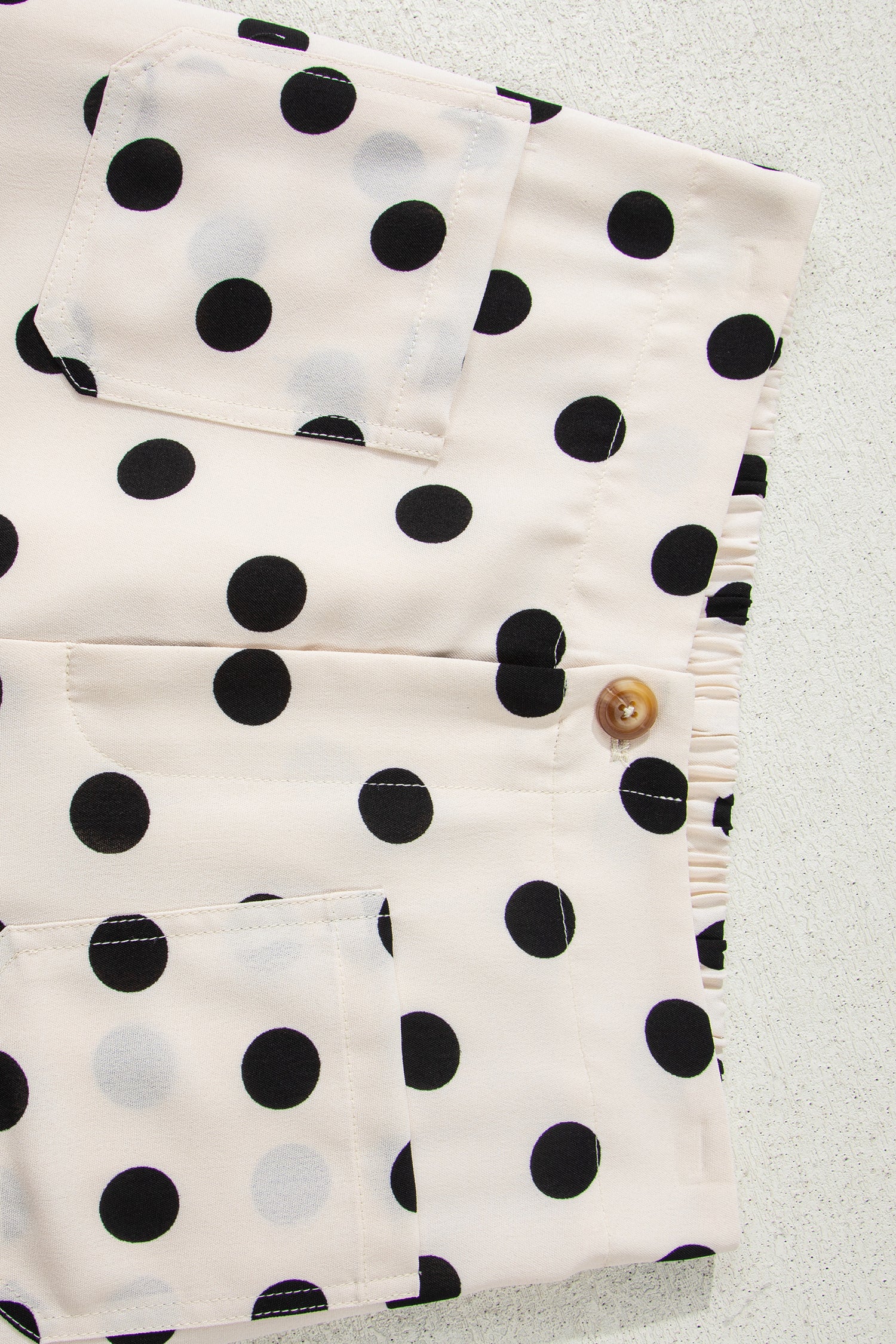 White Polka Dot Print Patched Pocket Mid-rise Straight Leg Pants