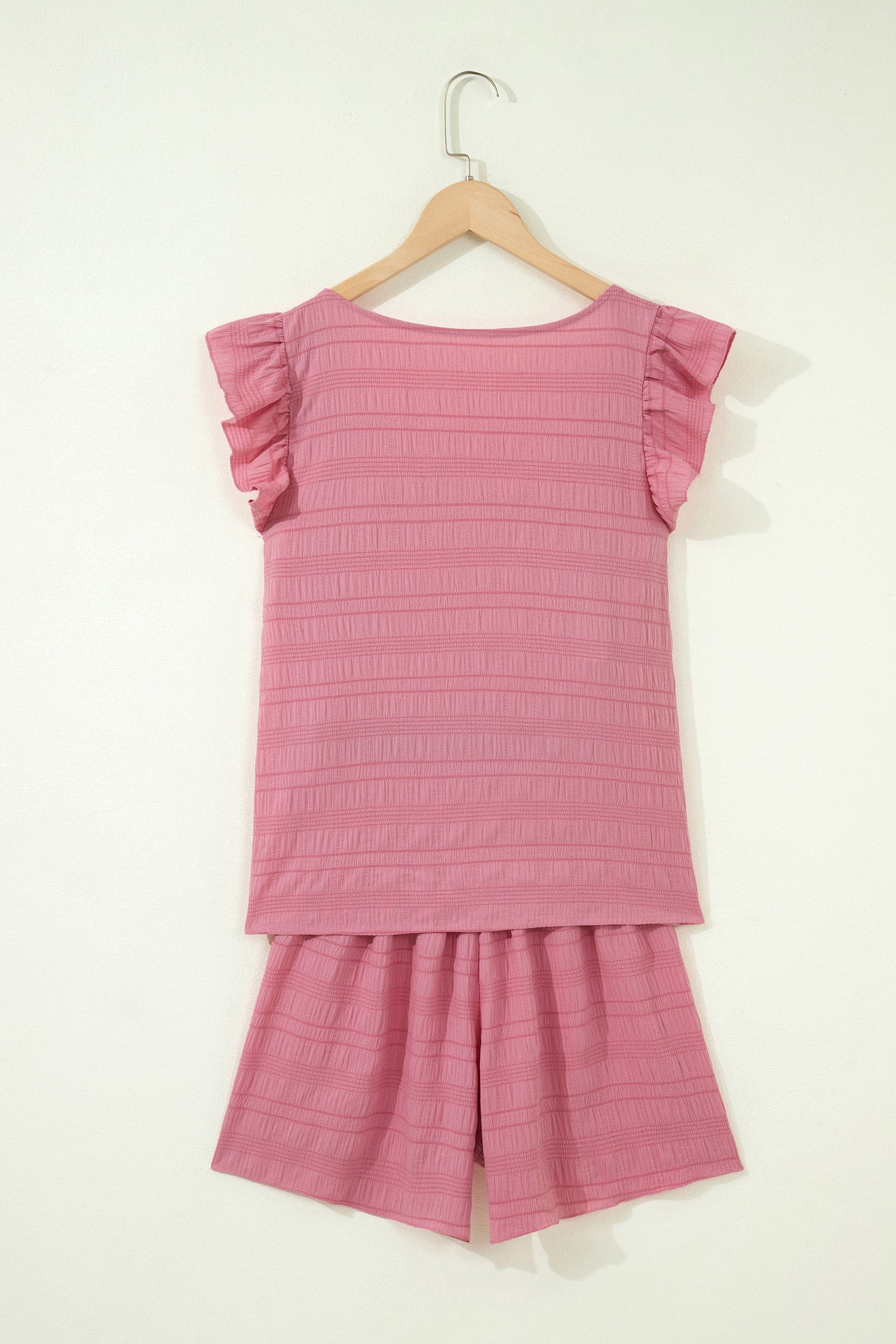 Peach Blossom Textured Square Neck Top and Shirred High Waist Shorts Set