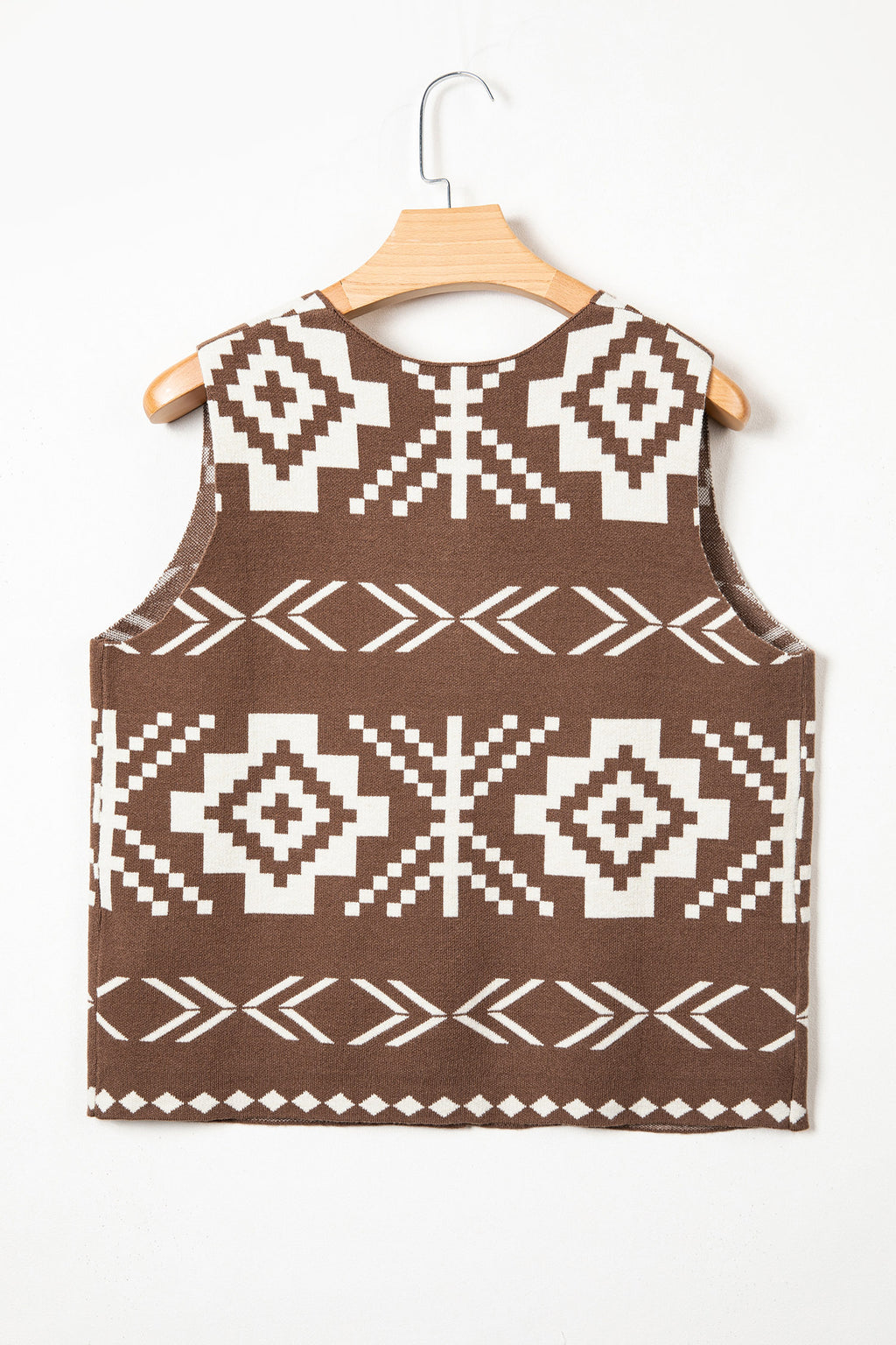 Brown Southwestern Aztec Button Square Neck Sweater Vest