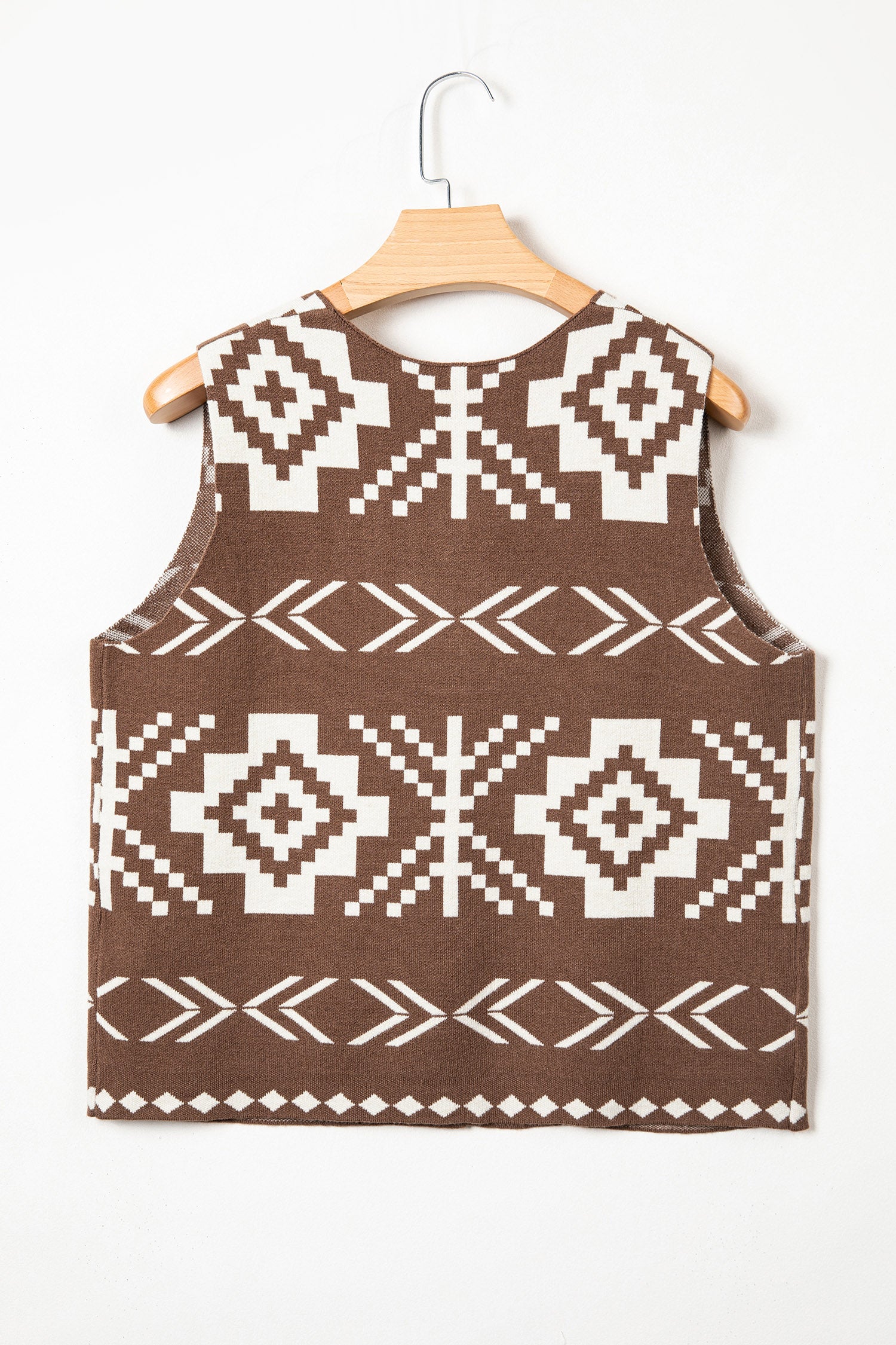 Brown Southwestern Aztec Button Square Neck Sweater Vest