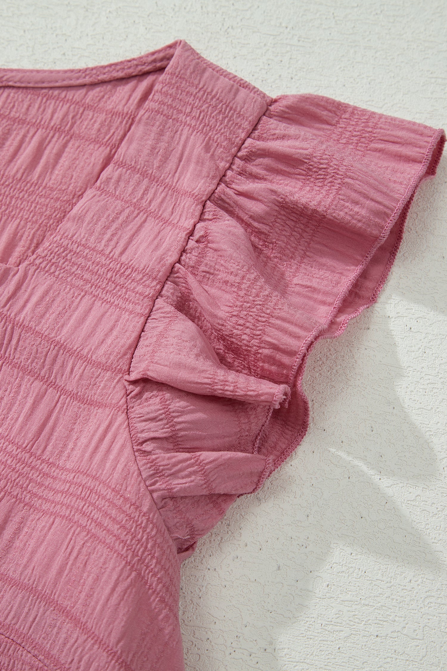 Peach Blossom Textured Square Neck Top and Shirred High Waist Shorts Set